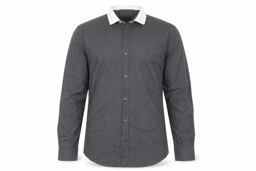 River Island Men's Grey L Long Sleeve Button-Up Shirt