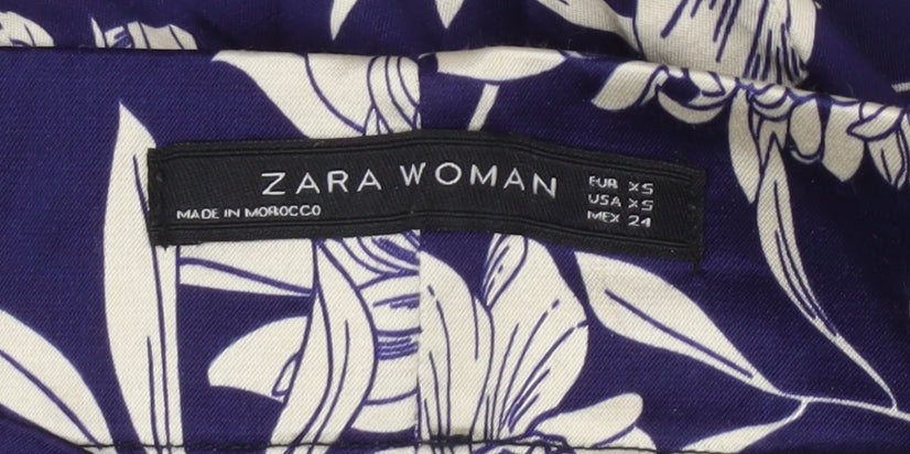 Zara Woman Women's Blue Floral Midi Pencil Skirt XS Satin High Rise