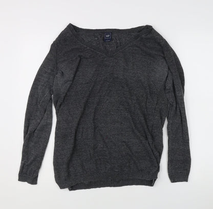 Gap Women's Grey V-Neck Pullover Jumper Size L Regular Fit