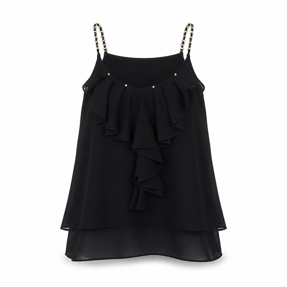 Quiz Womens Black Chiffon Ruffle Camisole Top S Party