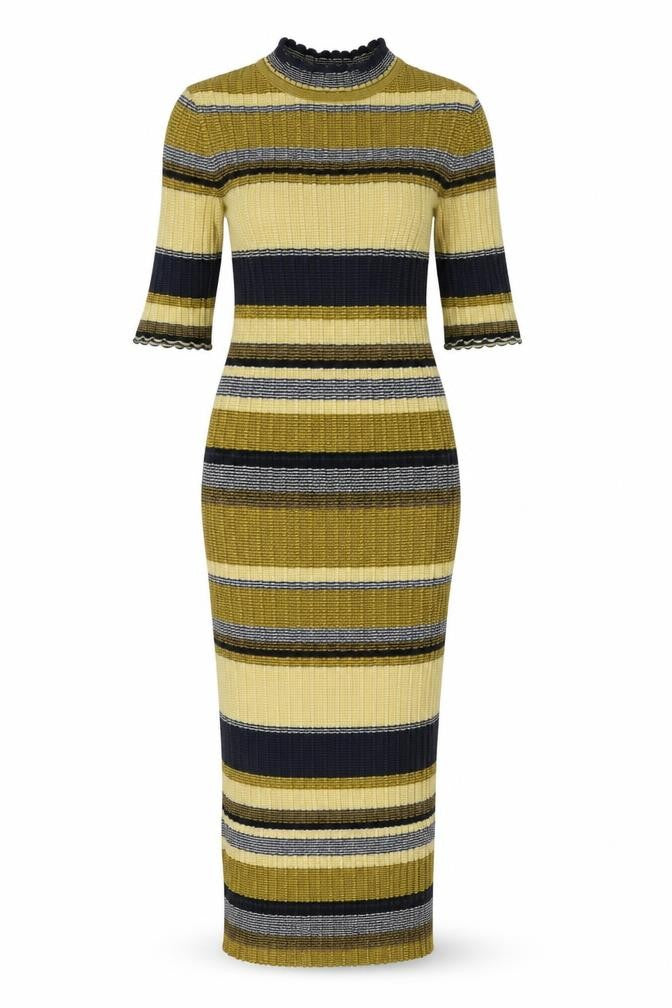 H&M Women’s Multicoloured Stripe Knit Bodycon Midi Dress S
