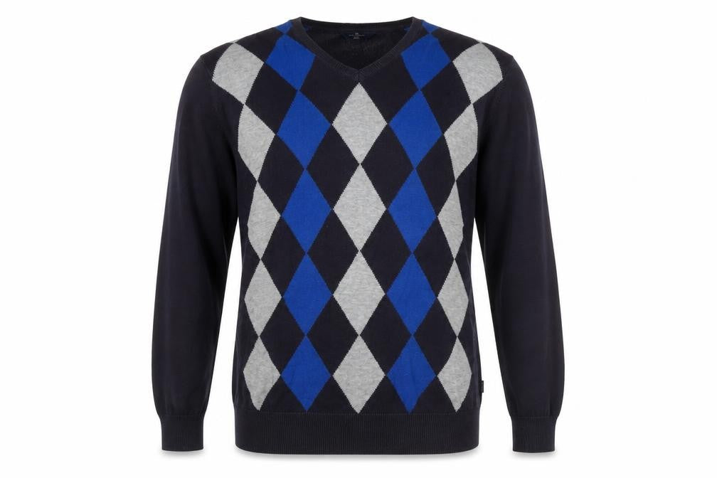 Marks & Spencer Men’s Blue Argyle V-Neck Cotton Golf Jumper M