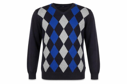 Marks & Spencer Men’s Blue Argyle V-Neck Cotton Golf Jumper M