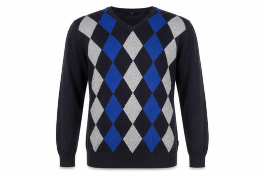 Marks & Spencer Men’s Blue Argyle V-Neck Cotton Golf Jumper M