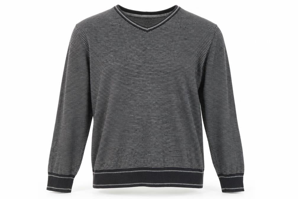 Marks & Spencer Men’s Black Striped V-Neck Cotton Jumper M