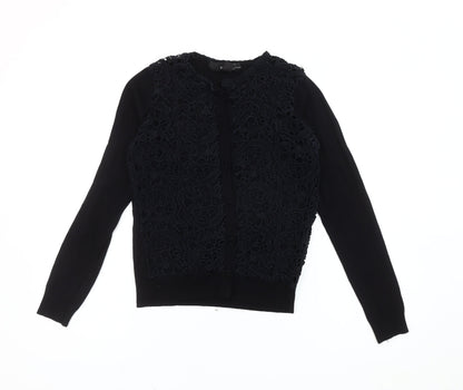 Mango Women's Black Cotton Blend Lace Front Cardigan Size 12