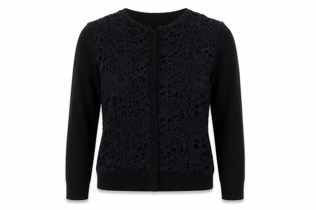 Mango Women's Black Cotton Blend Lace Front Cardigan Size 12
