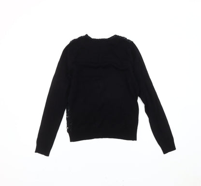 Mango Women's Black Cotton Blend Lace Front Cardigan Size 12