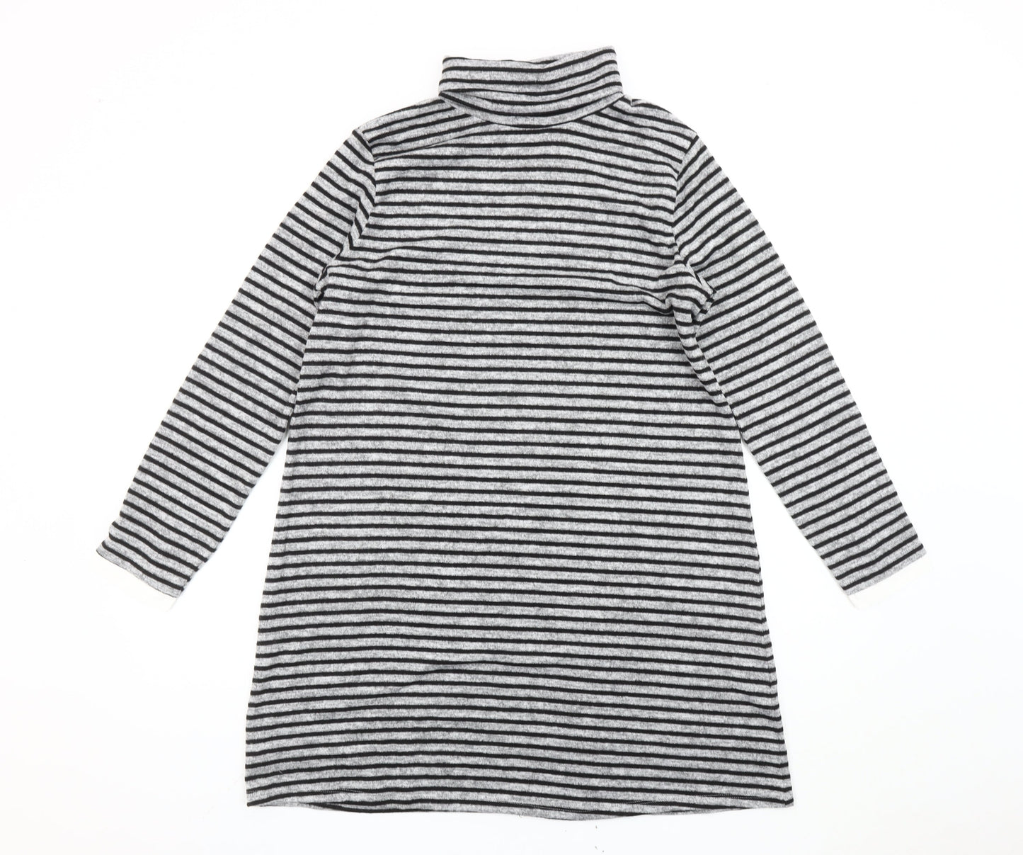 Springfield Women’s Grey Striped Roll Neck Tunic Jumper Size 14