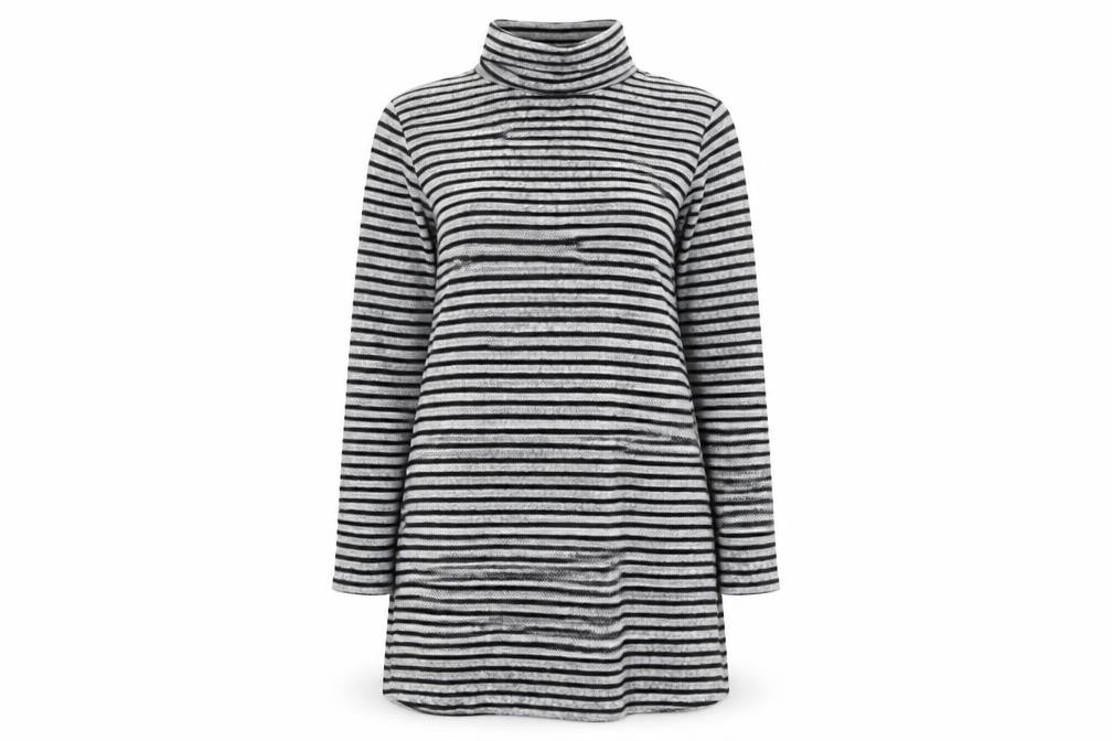 Springfield Women’s Grey Striped Roll Neck Tunic Jumper Size 14