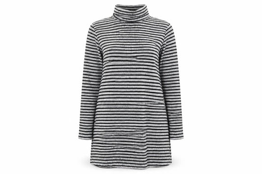 Springfield Women’s Grey Striped Roll Neck Tunic Jumper Size 14