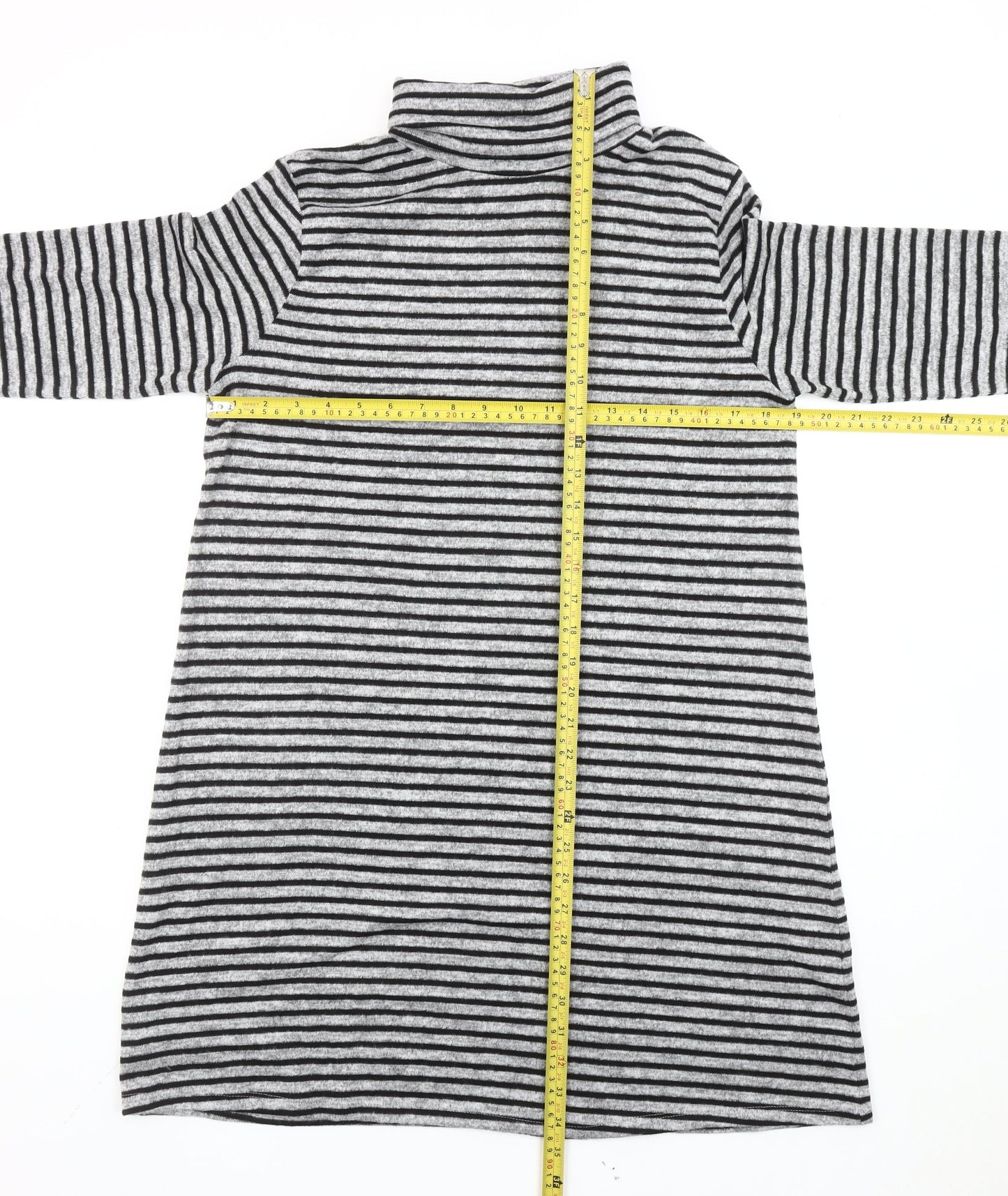 Springfield Women’s Grey Striped Roll Neck Tunic Jumper Size 14