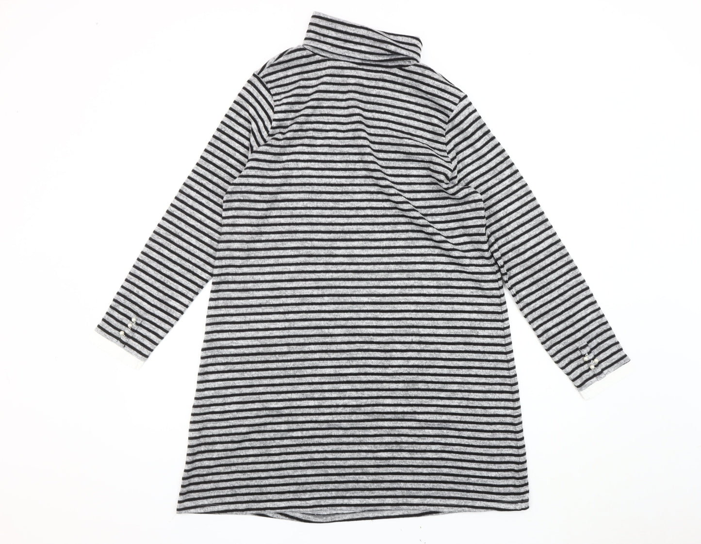 Springfield Women’s Grey Striped Roll Neck Tunic Jumper Size 14