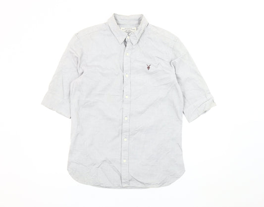 AllSaints Men's Grey Small Button-Down Collar 3/4 Sleeve Shirt