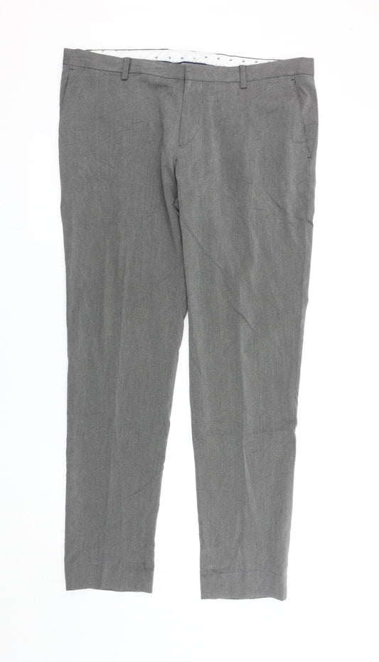 Zara Man Men's Grey Slim Fit Check Trousers Size 36 Straight Leg