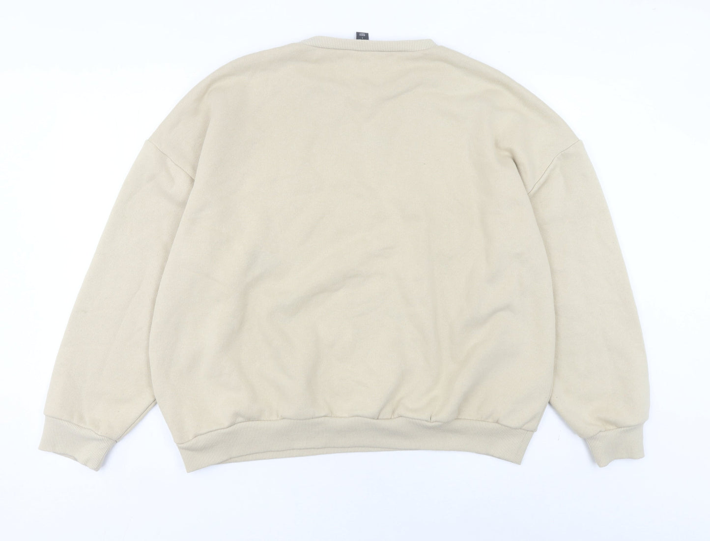 Boohoo Women Beige L Pullover Sweatshirt Crew Neck Graphic Print