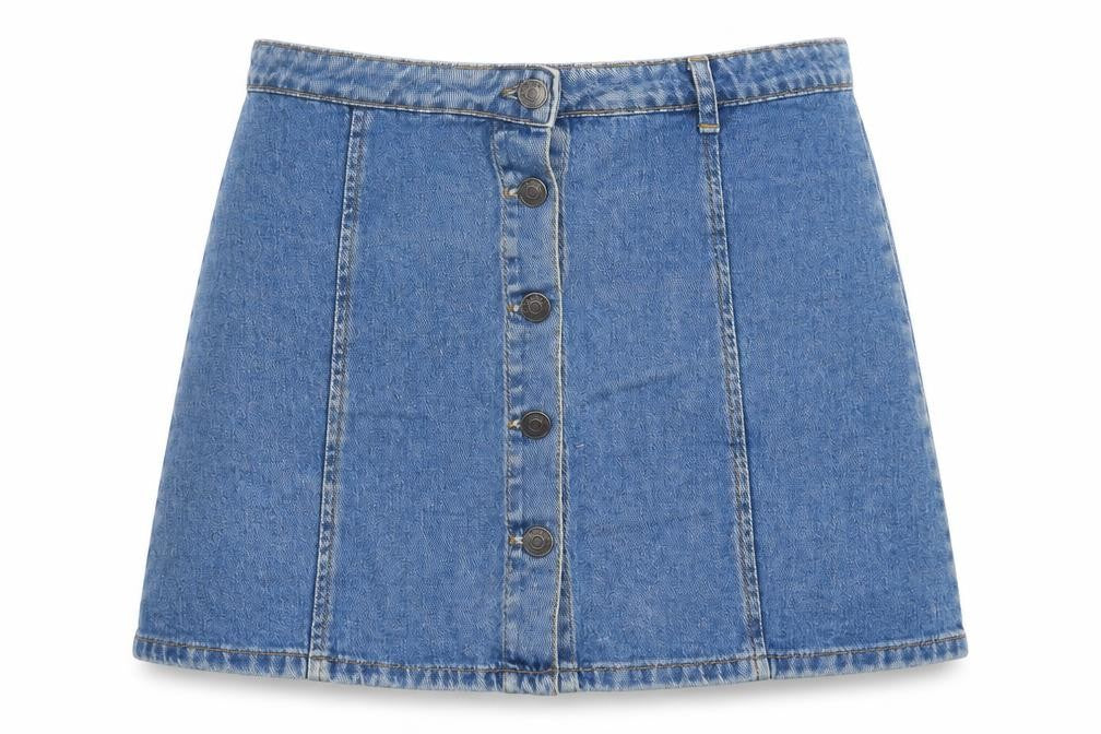 Terranova Women’s Blue Denim A-Line Short Skirt S Casual Button Front