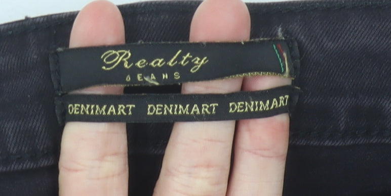 Realty Jeans Womens Black Skinny Distressed Rhinestone Slim Jeans M 28