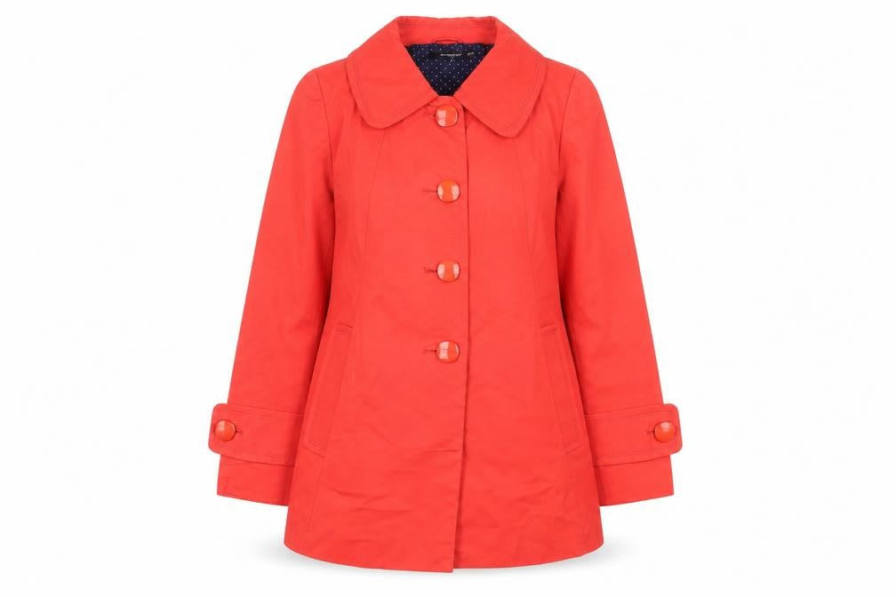 Atmosphere Women Red Cotton Mid-Length Trench Coat Size 12