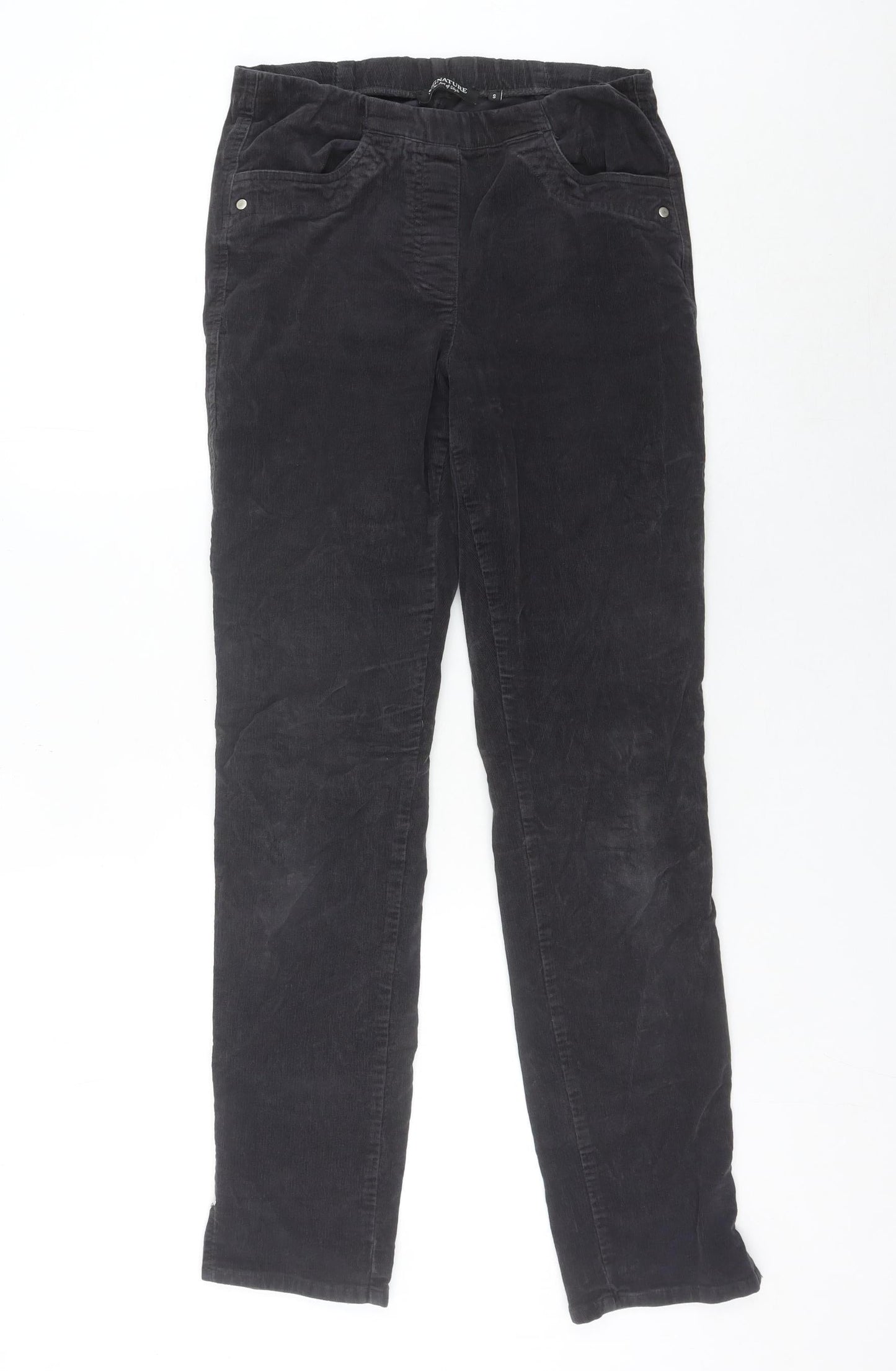 Signature Women’s Black Corduroy Trousers S Regular Fit Straight Leg