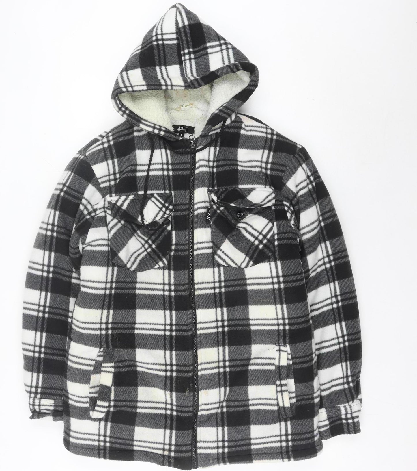 JBC Collection Men's Black Check Fleece Hooded Mid-Length Jacket S