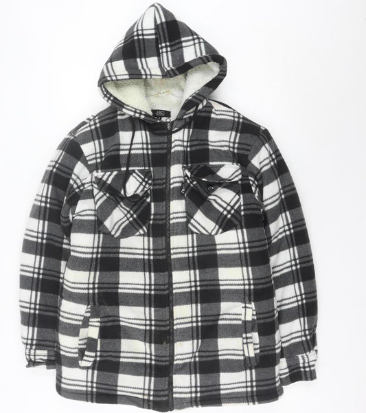 JBC Collection Men's Black Check Fleece Hooded Mid-Length Jacket S
