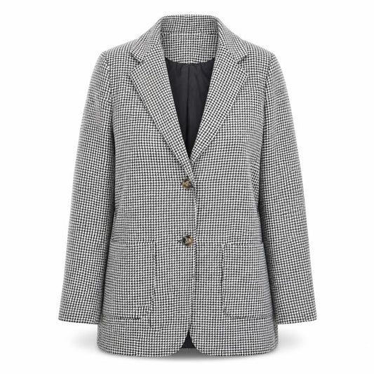 Boohoo Women’s Black Houndstooth Mid-Length Blazer UK 10