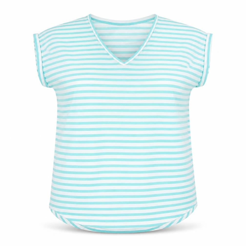 Suzanne Grae Women’s Blue Striped V-Neck Short Sleeve T-Shirt 2XL