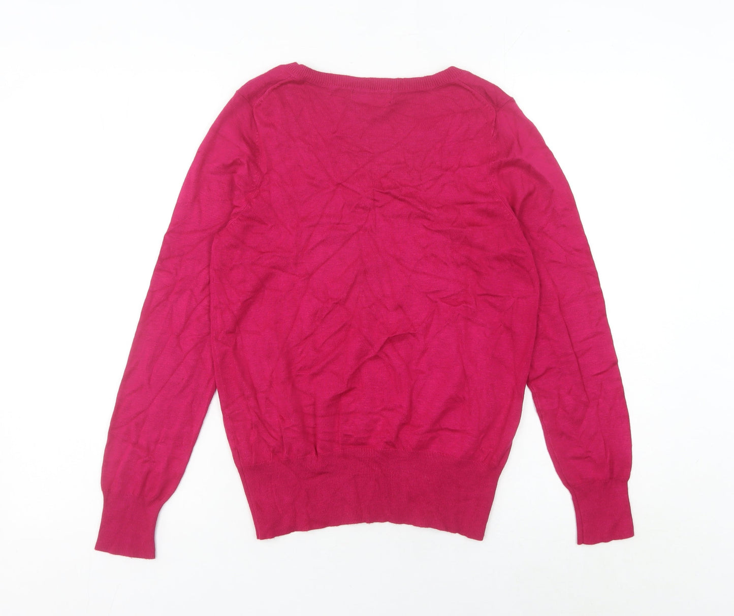 Marks and Spencer Women Pink Size 12 V-Neck Long Sleeve Pullover Jumper