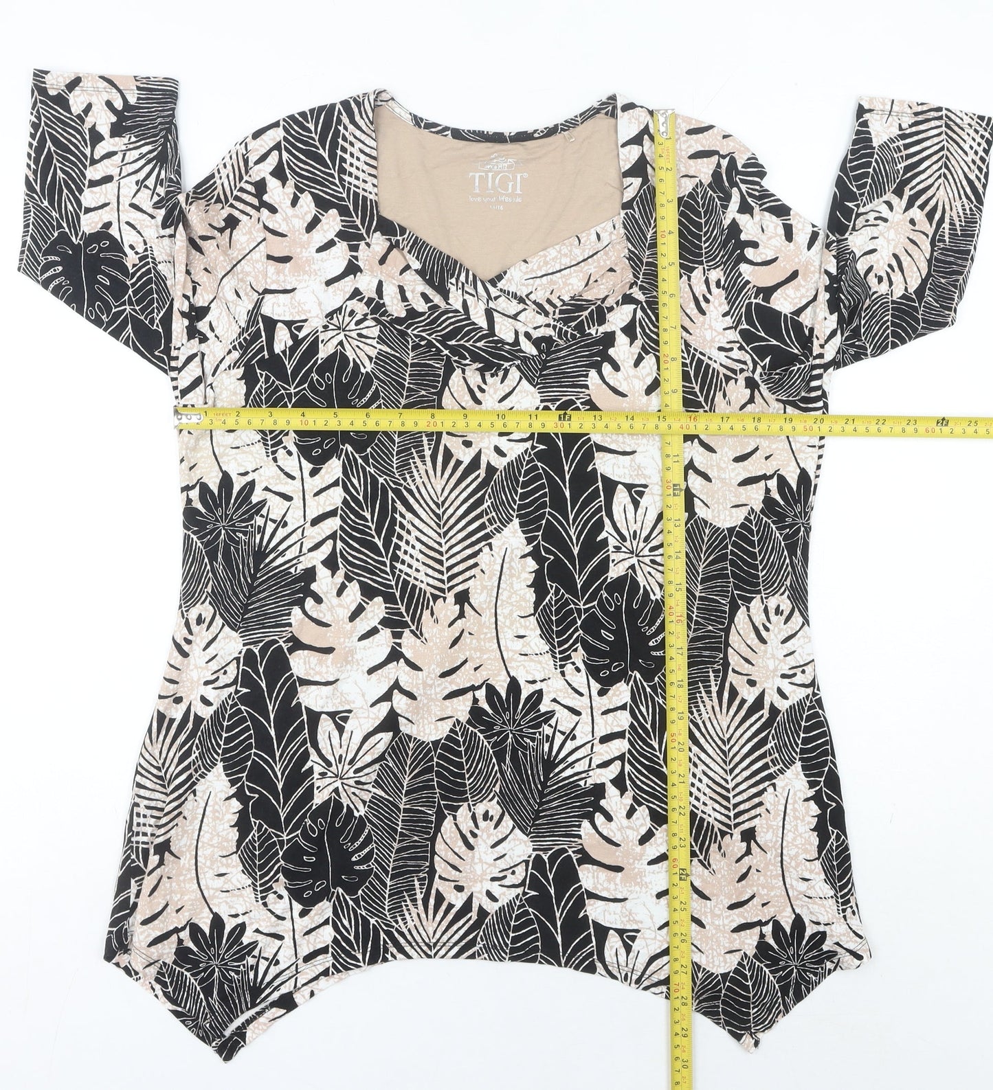 Tigi Women’s Multicoloured Tropical Tunic Blouse Size 14 V-Neck 3/4 Sleeve