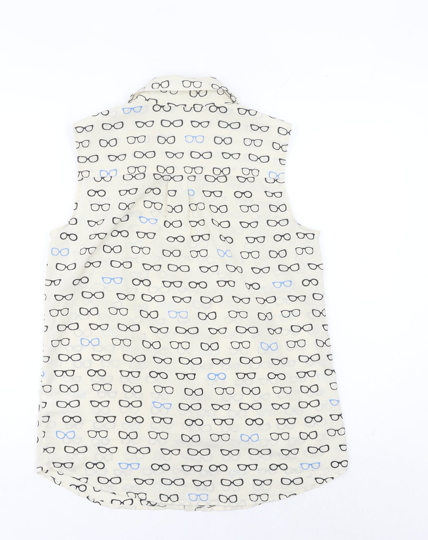 Talbots Women Ivory Sleeveless Button-Up Glasses Print Top S