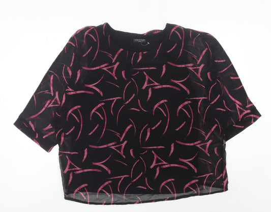 Viza Viz Women’s Black Pink Abstract Chiffon Blouse Size 14 3/4 Sleeve