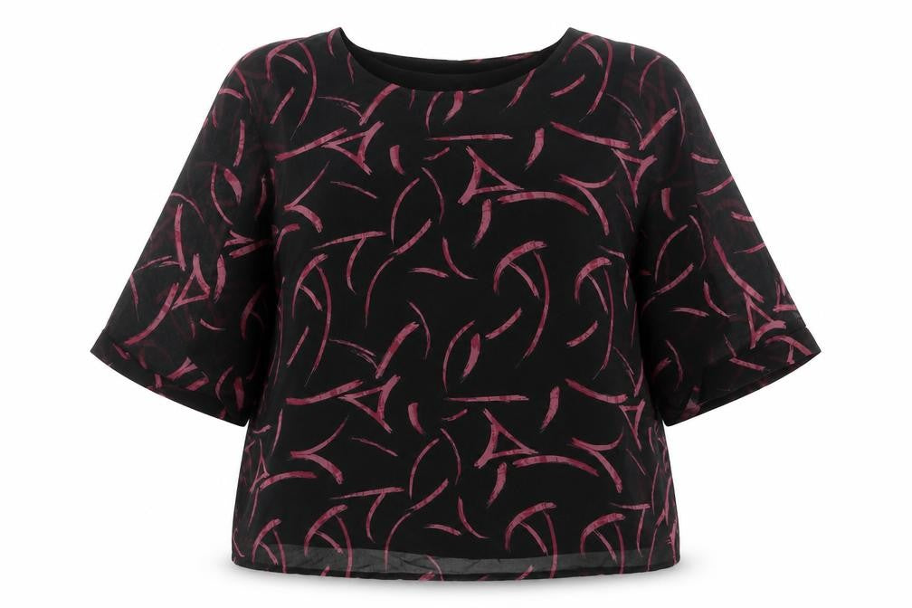 Viza Viz Women’s Black Pink Abstract Chiffon Blouse Size 14 3/4 Sleeve