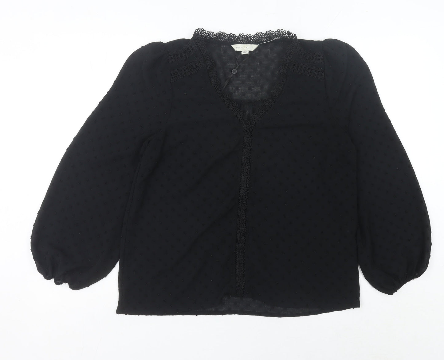 Love & Roses Women’s Black UK 14 Crochet Trim Chiffon Tunic Blouse