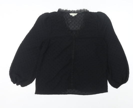 Love & Roses Women’s Black UK 14 Crochet Trim Chiffon Tunic Blouse