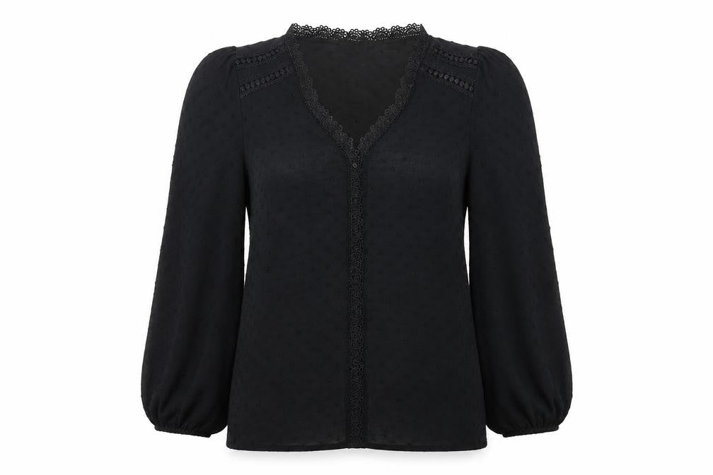 Love & Roses Women’s Black UK 14 Crochet Trim Chiffon Tunic Blouse