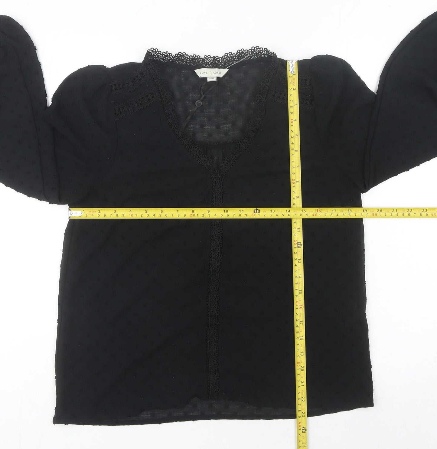 Love & Roses Women’s Black UK 14 Crochet Trim Chiffon Tunic Blouse