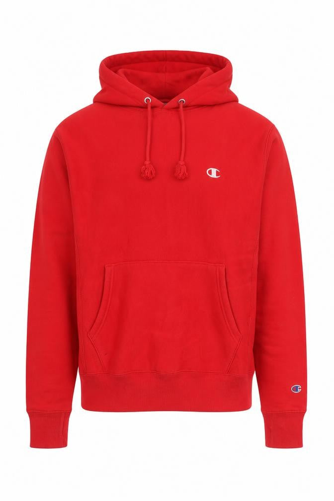 Champion Men's Red Small Reverse Weave Pullover Hoodie Logo Fleece