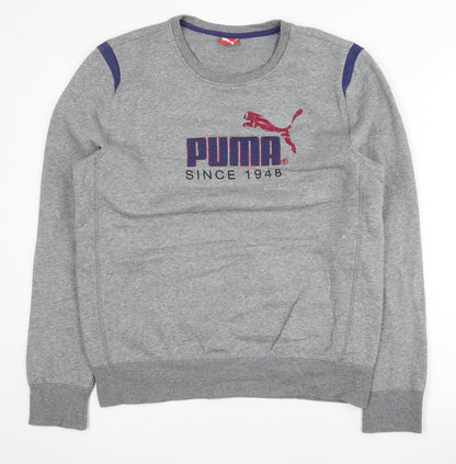 Additional front view of Puma men’s grey pullover sweatshirt l logo graphic sports casual