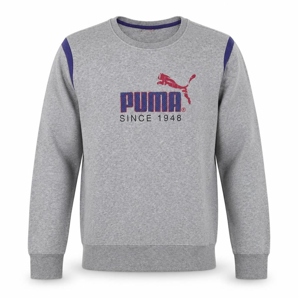 Puma Mens Grey Pullover Sweatshirt L Logo Graphic Sports Casual