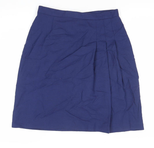 Women's Blue Wool High Rise Pencil Skirt Size 14 Plus Knee Length