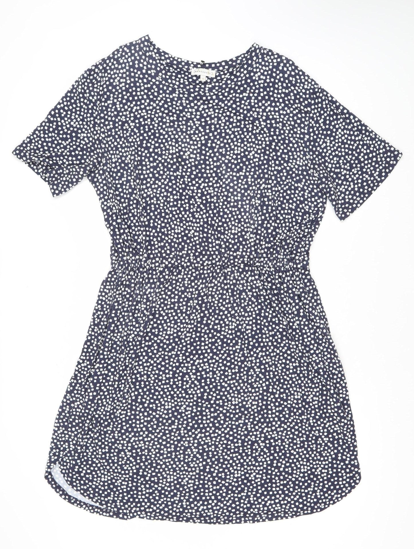 Warehouse Women’s Blue Geometric Fit & Flare Dress Size 14 Knee Length