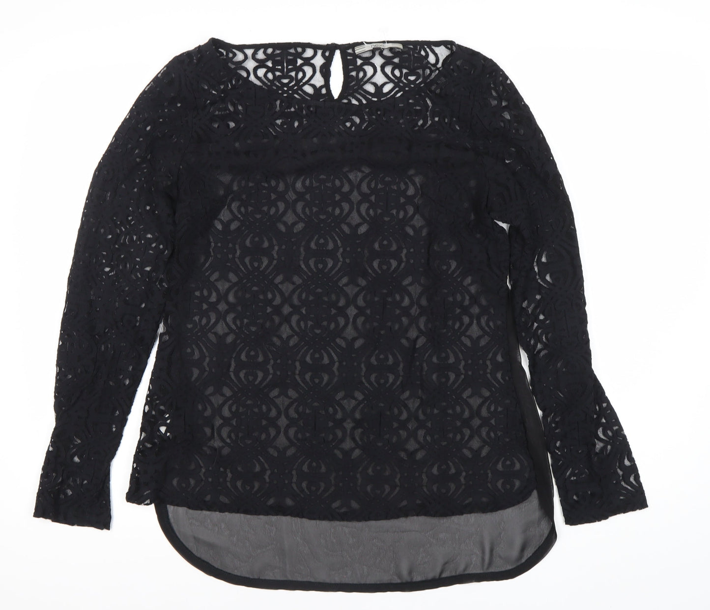 Next Women’s Black Lace Tunic Blouse Size 10 Long Sleeve
