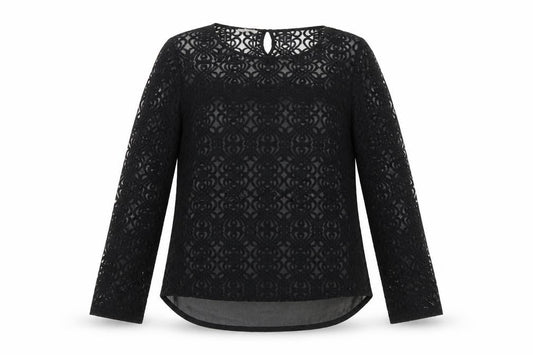 Next Women’s Black Lace Tunic Blouse Size 10 Long Sleeve
