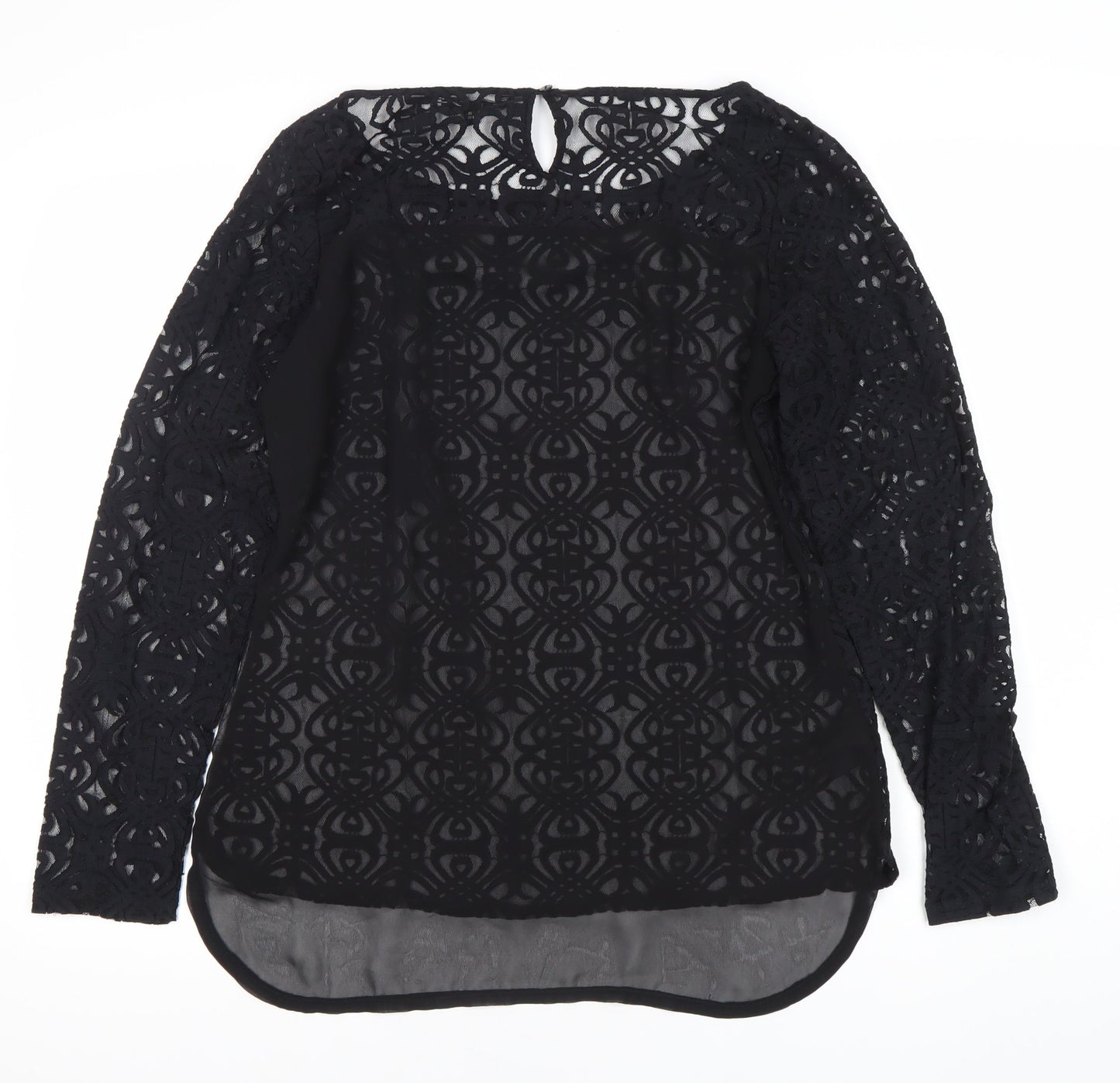 Next Women’s Black Lace Tunic Blouse Size 10 Long Sleeve