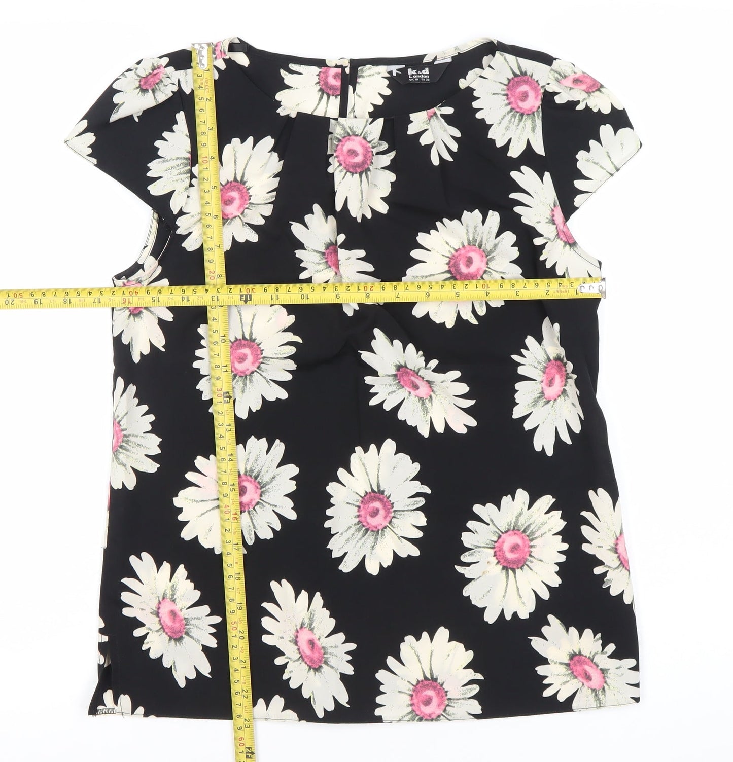 K&D London Women's Black Floral Blouse Size 10 Short Sleeve
