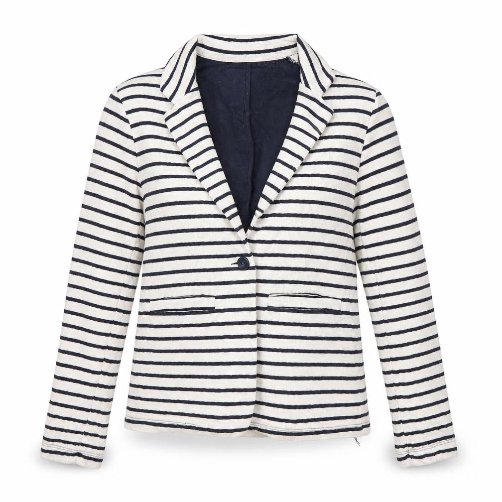 Superdry Women's White Striped Blazer Size S Notch Lapel Casual