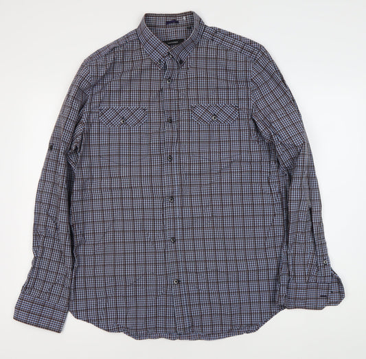 Matinique Men’s Blue Check Long Sleeve Button-Down Dress Shirt XL