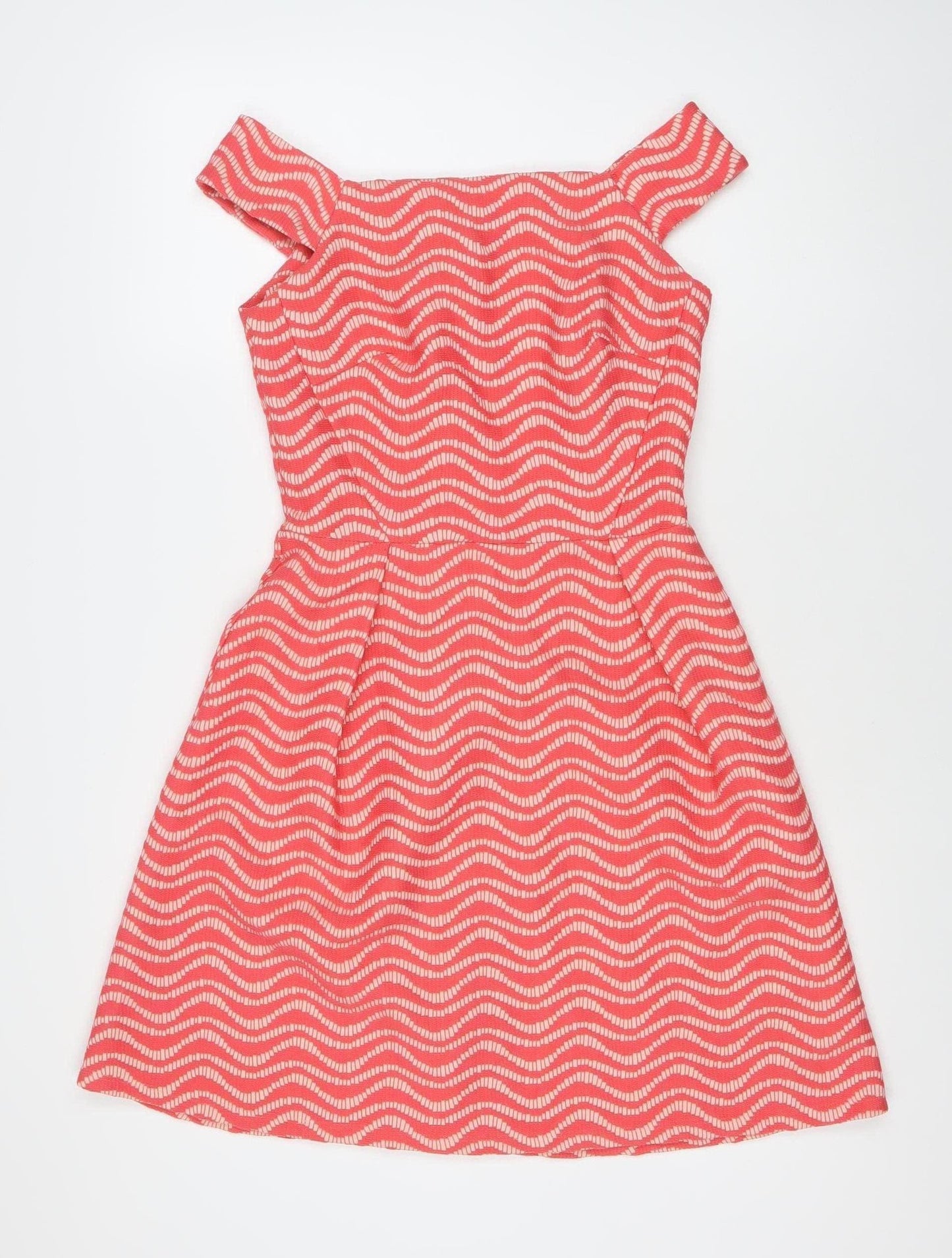 Warehouse Women’s Pink Geometric Fit & Flare Dress Size 8 Knee Length