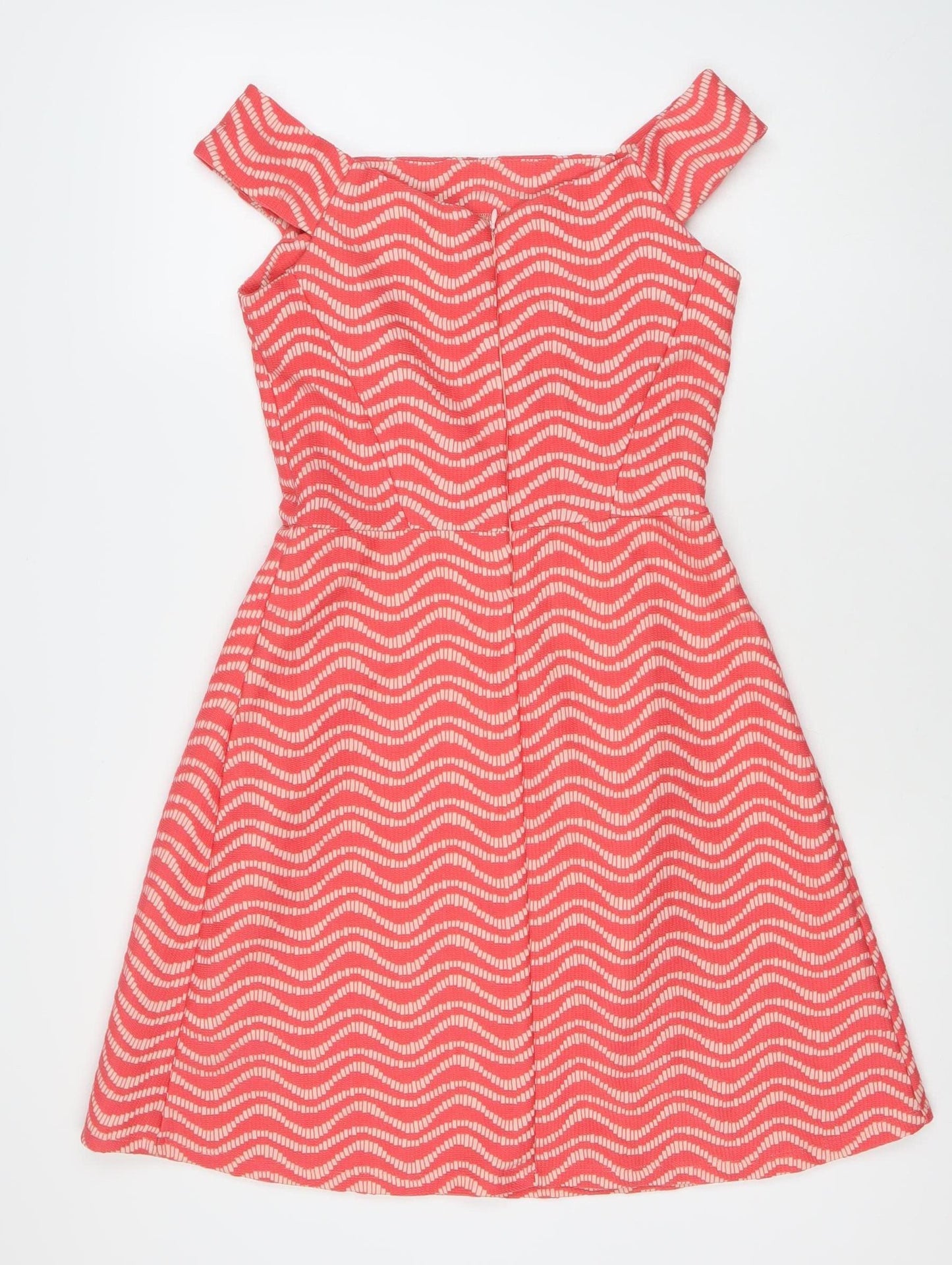 Warehouse Women’s Pink Geometric Fit & Flare Dress Size 8 Knee Length